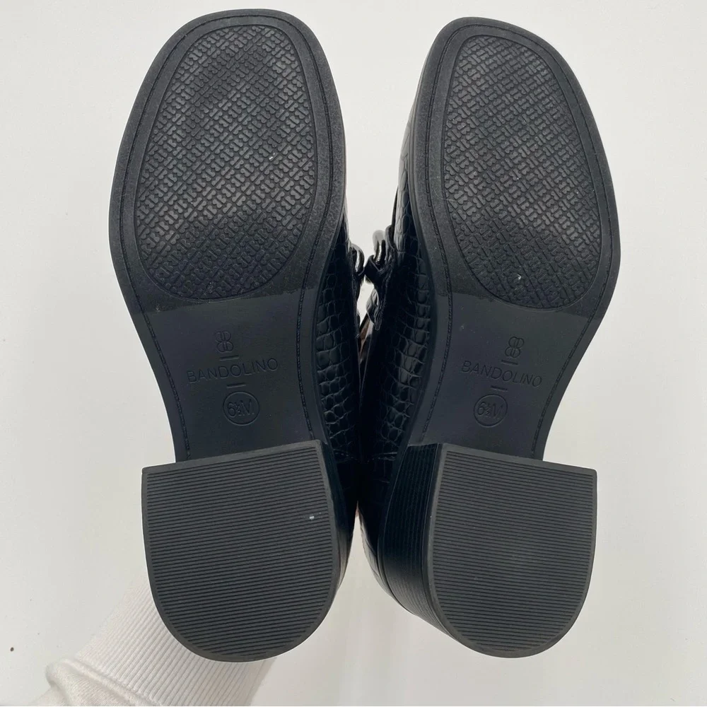 Bandolino Misha Croc Print Slip On Loafers‎ Chunky Block Heeled Shoes Black 6.5